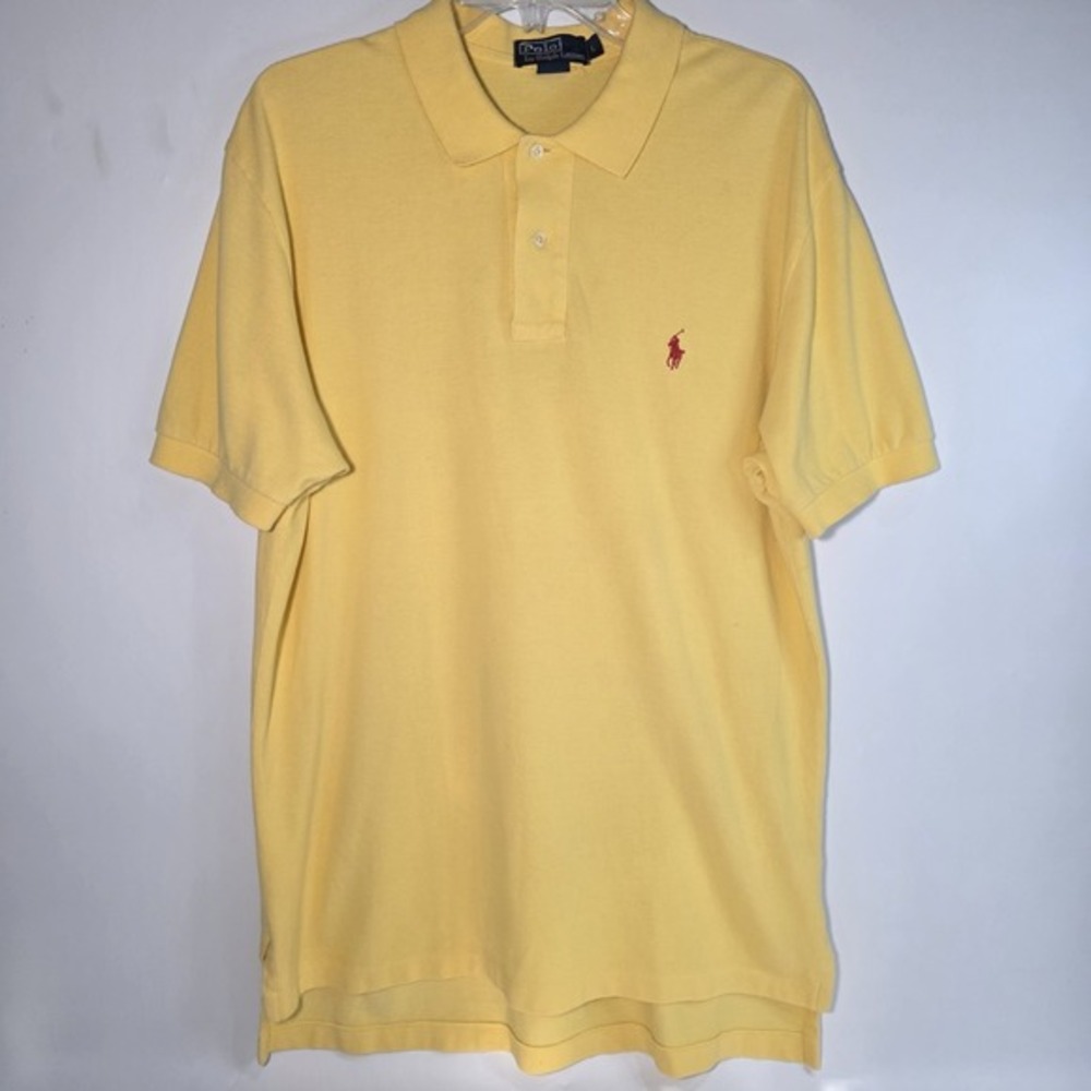 Vintage Classic '90's Polo by Ralph Lauren Yellow Shirt Red Logo Size L Cotton